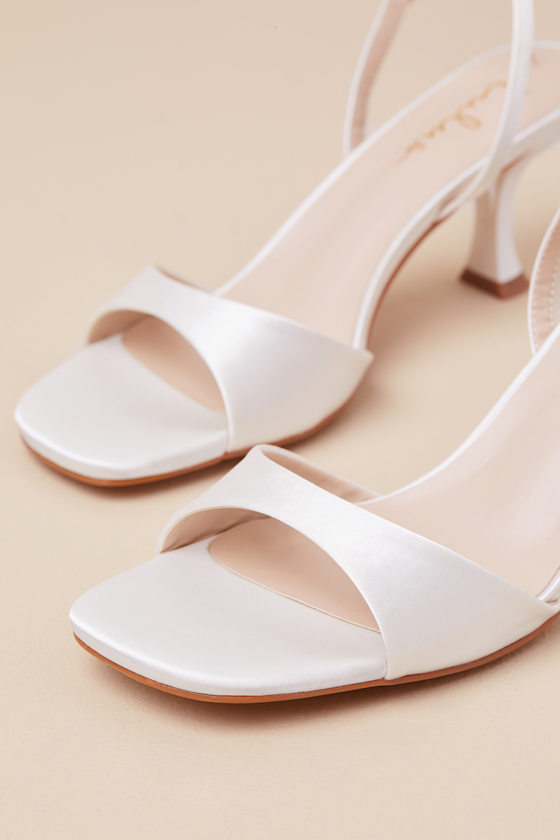 Soline White Satin Slingback Low Heel Sandals