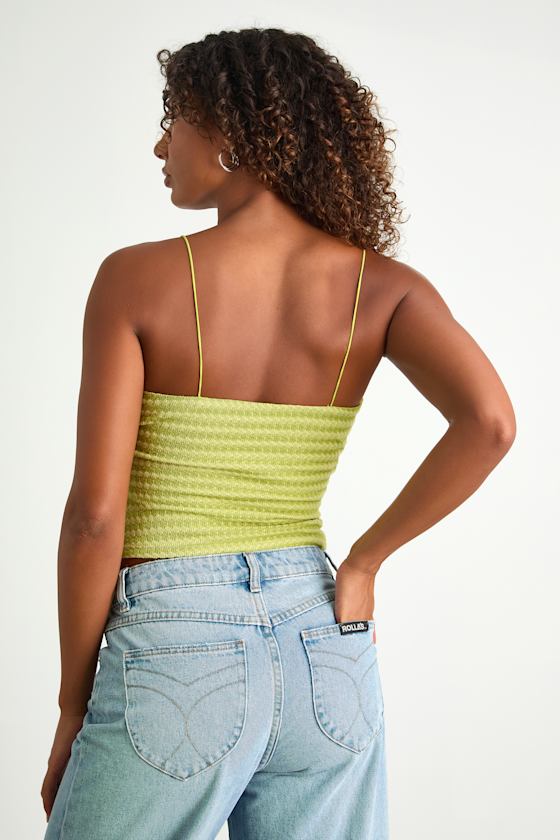 Jimena Lime Green Striped Knit Ruched Cami Top