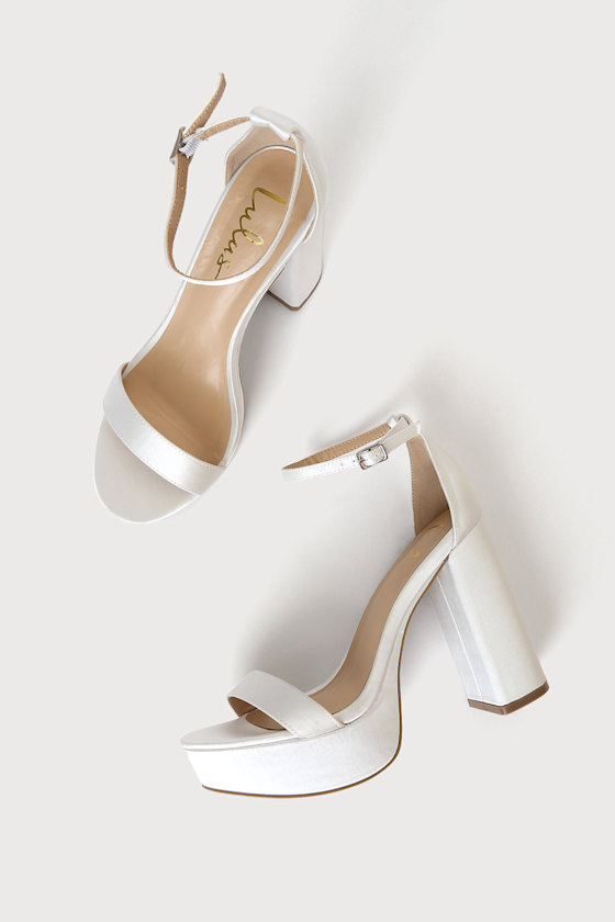 Arrabella Ivory Satin Platform Ankle Strap Heels