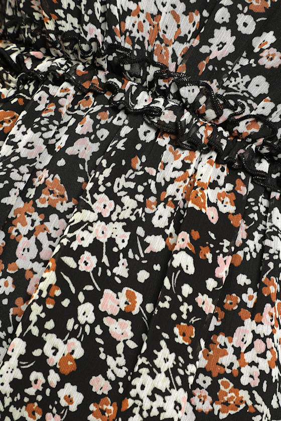 Autumn Bliss Black Floral Print Long Sleeve Cutout Mini Dress