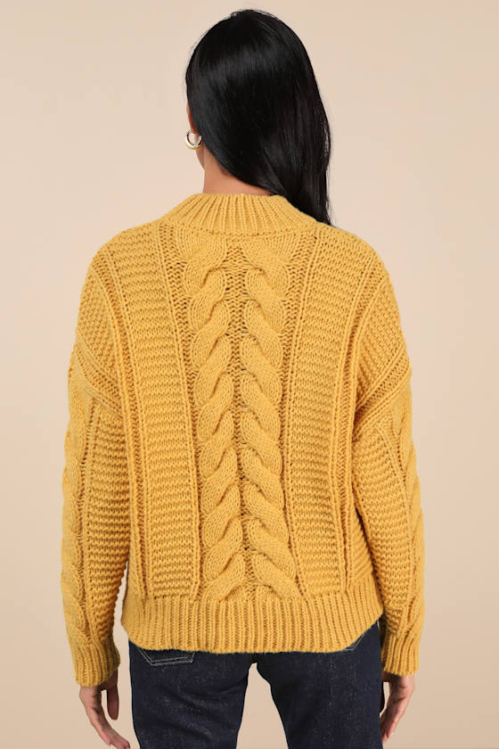 Timeless Warmth Mustard Yellow Cable Knit Pullover Sweater