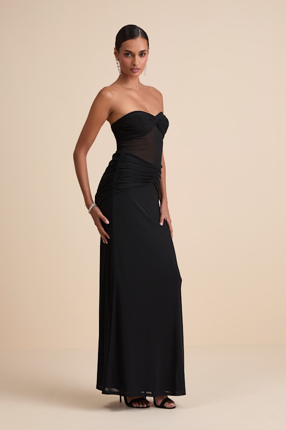 Ursella Black Mesh Strapless Maxi Dress