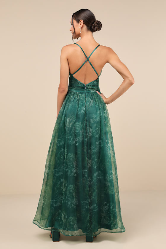 Romance That Wows Green Floral Print Organza Maxi Dress