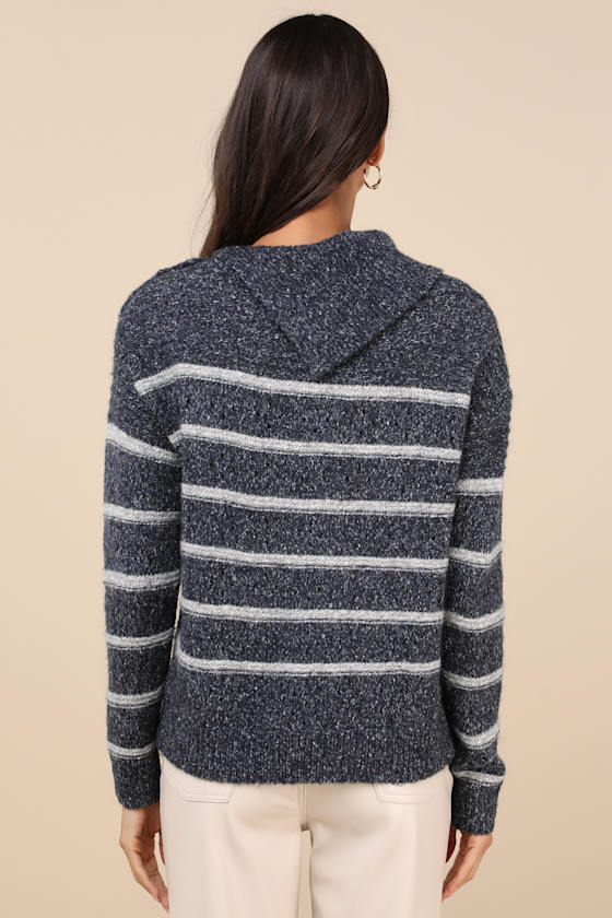 Cozy Warmth Navy Blue Marled Striped Sweater
