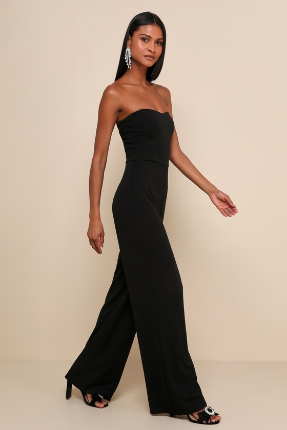 Edith Black Strapless Wide-Leg Jumpsuit
