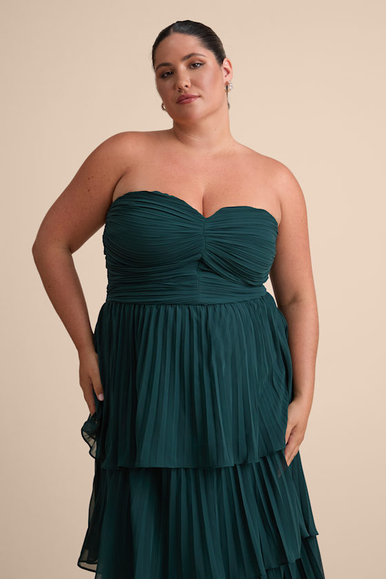 Seriously Sensational Emerald Strapless Tiered Maxi Dress