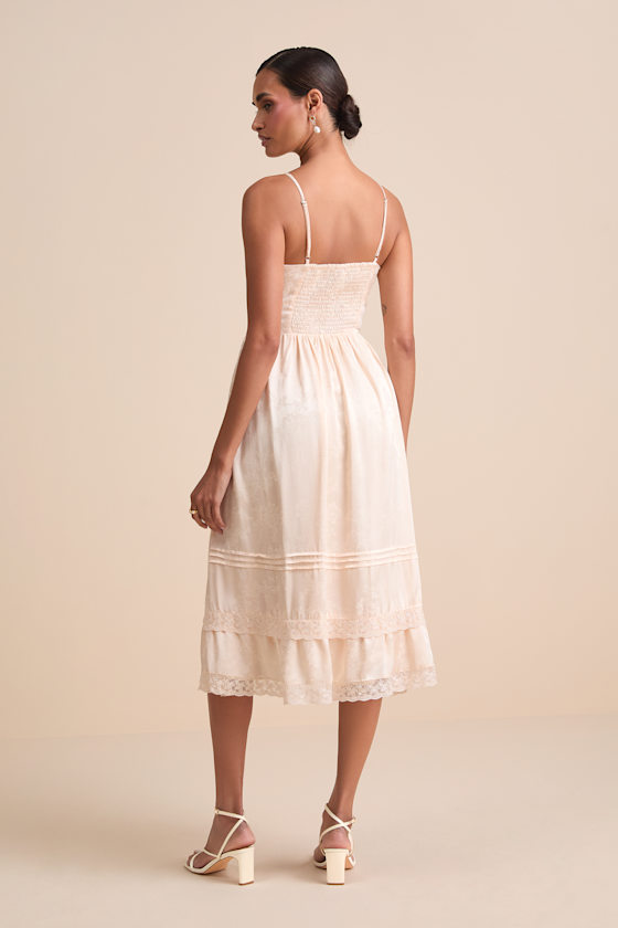 Sarisha Blush Satin Jacquard Bustier Midi Dress