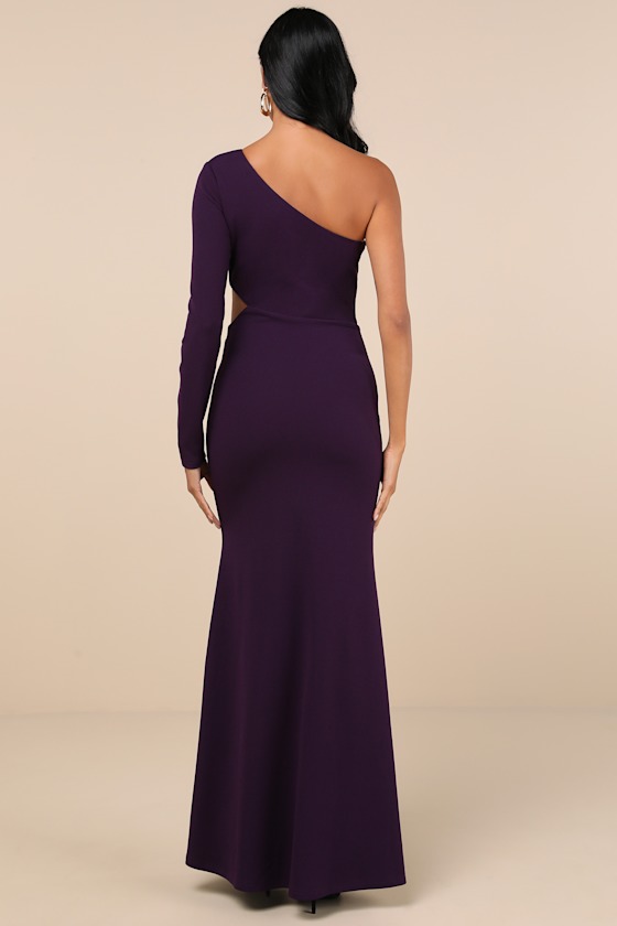 Wondrous Romance Dark Purple One-Shoulder Mermaid Maxi Dress