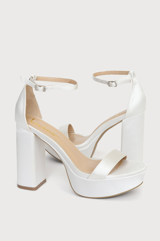 Arrabella Ivory Satin Platform Ankle Strap Heels