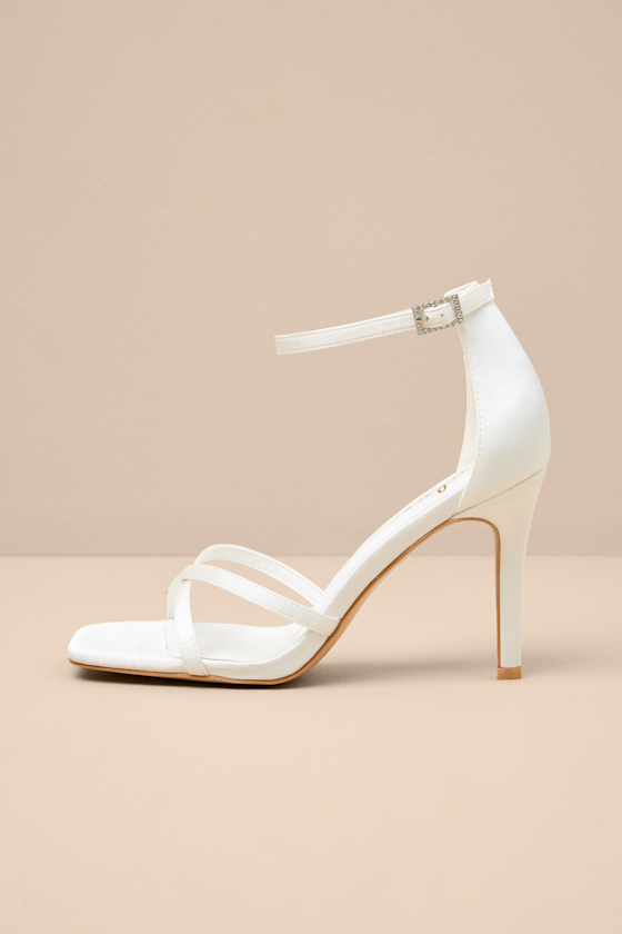 Graziella White Satin High Heel Ankle Strap Sandals