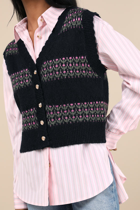 Winter Classic Black Floral Sweater Vest