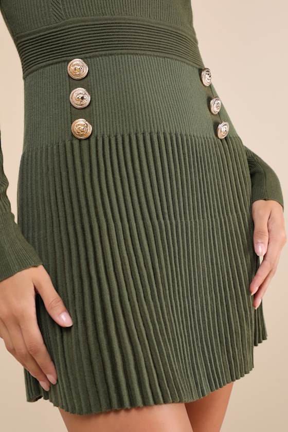 Chicest Crush Olive Ribbed Long Sleeve Mini Sweater Dress