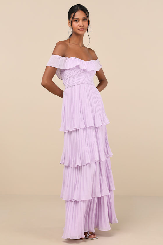 Always Remarkable Lavender Pleated Off-the-Shoulder Maxi Dress