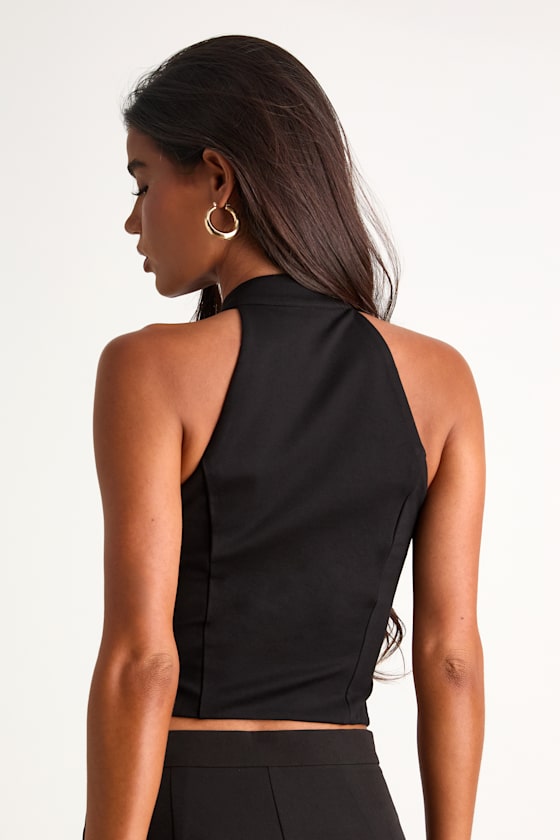 Chic Popularity Black Mock Neck Crop Top