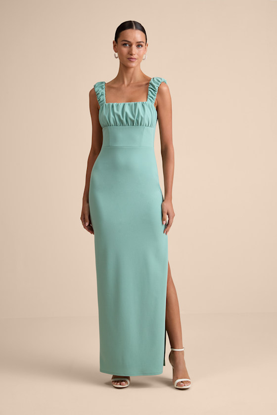 Tayla Sage Sleeveless Ruched Column Maxi Dress