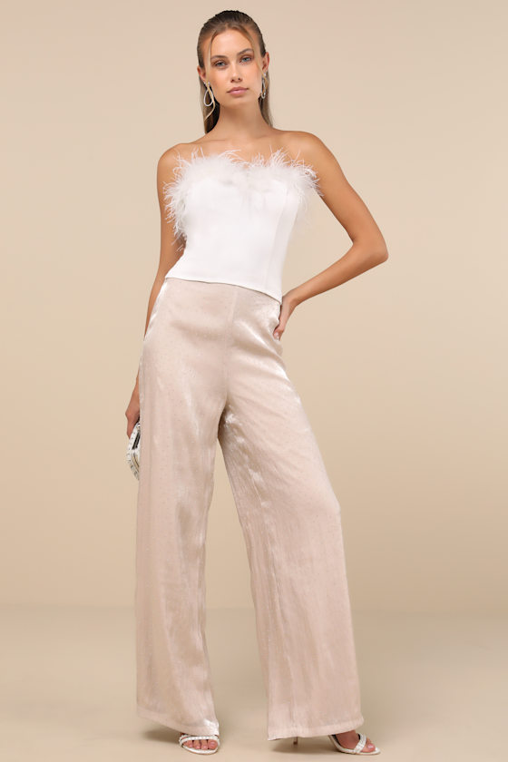 Memorable Style Champagne Satin Wide-Leg Pants