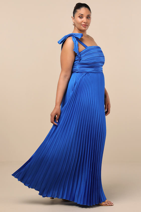 Gorgeous Purpose Royal Blue Pleated Sleeveless Bow Maxi Dress