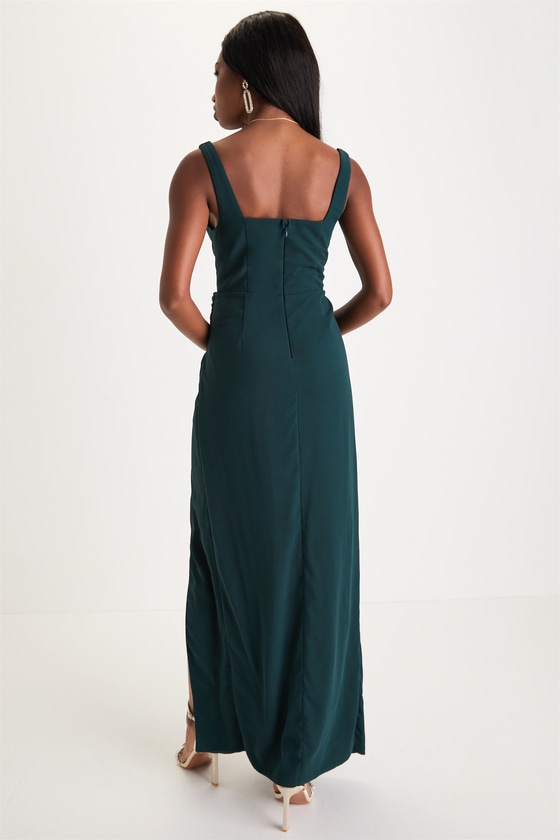Glamorous Disposition Emerald Green Ruched Maxi Dress