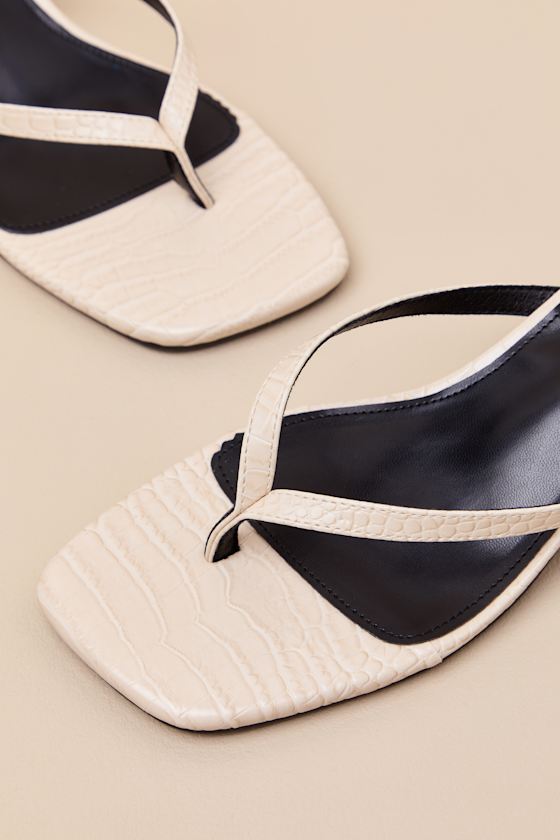 Massima Bone Croc-Embrossed Thong Kitten Heel Sandals