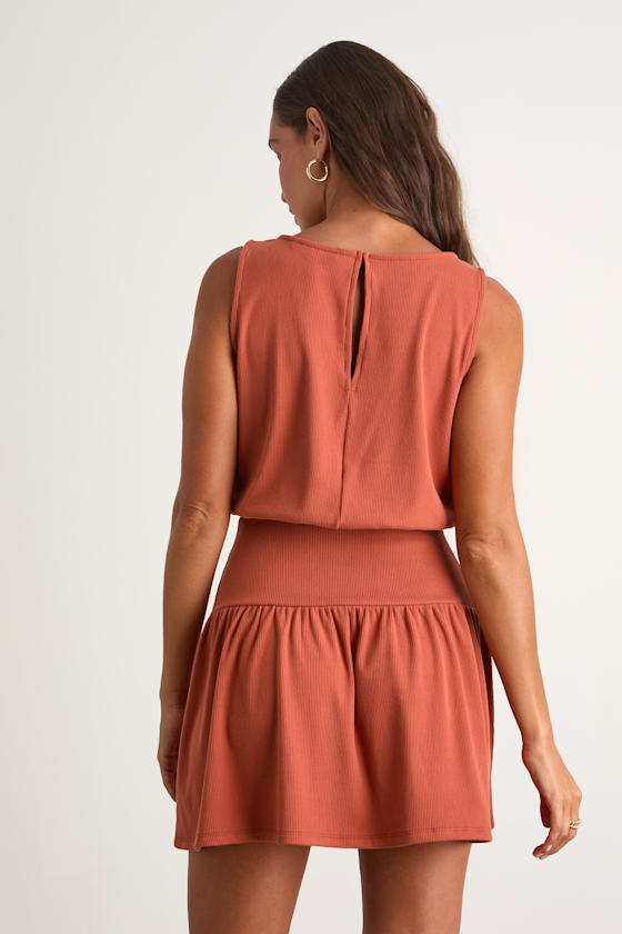 Junie Terracotta Ribbed Knit Boat Neck Mini Dress