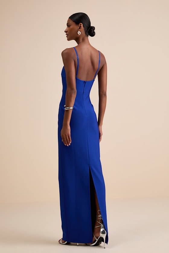 Hadrina Cobalt Blue Ponte Knit Column Maxi Dress