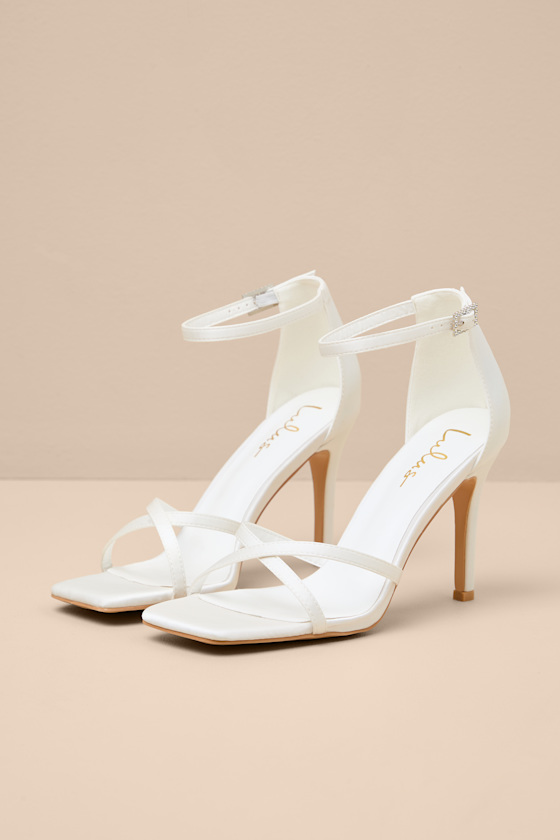 Graziella White Satin High Heel Ankle Strap Sandals