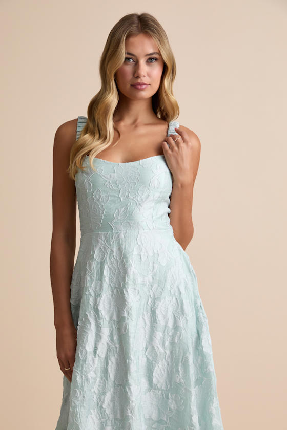 Pristine Muse Mint Green Jacquard Skater Midi Dress