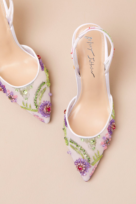 SB-Velma Ivory Multi Mesh Beaded Slingback Pumps