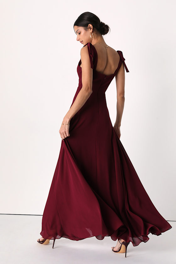 Love Me Forever Burgundy Tie-Strap Square Neck Maxi Dress
