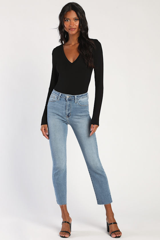 Clean Look Black V-Neck Long Sleeve Bodysuit