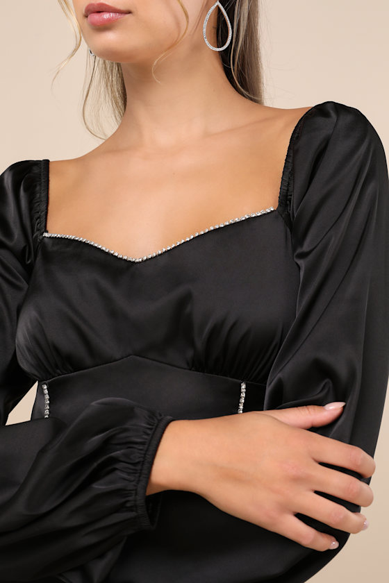 Glitteringly Gorgeous Black Rhinestone Cropped Long Sleeve Top