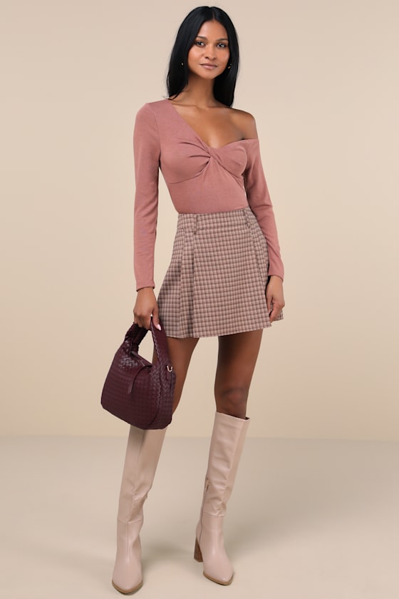 Adorable Simplicity Rusty Rose One-Shoulder Sweater Top