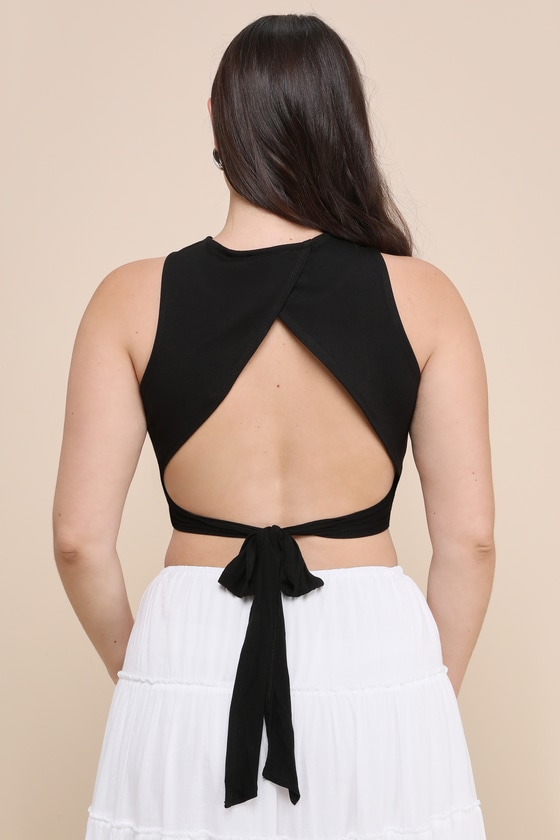 Let's Tie It Black Tie-Back Cropped Tank Top