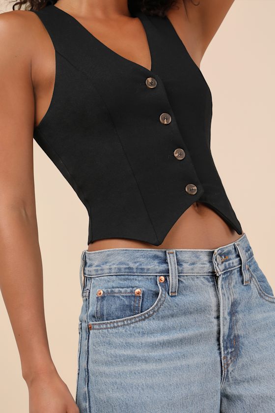 Elevated Impression Black Sleeveless Vest Top