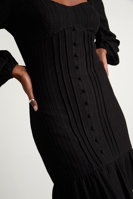 Coveted Sweetness Black Pointelle Knit Long Sleeve Mini Dress