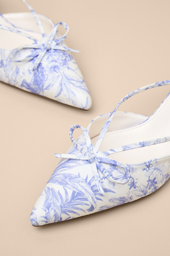 Sarita Lavender Leaf Print Pointed-Toe Mule Pumps