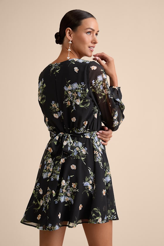 Always Your Black Floral Print Long Sleeve Skater Dress