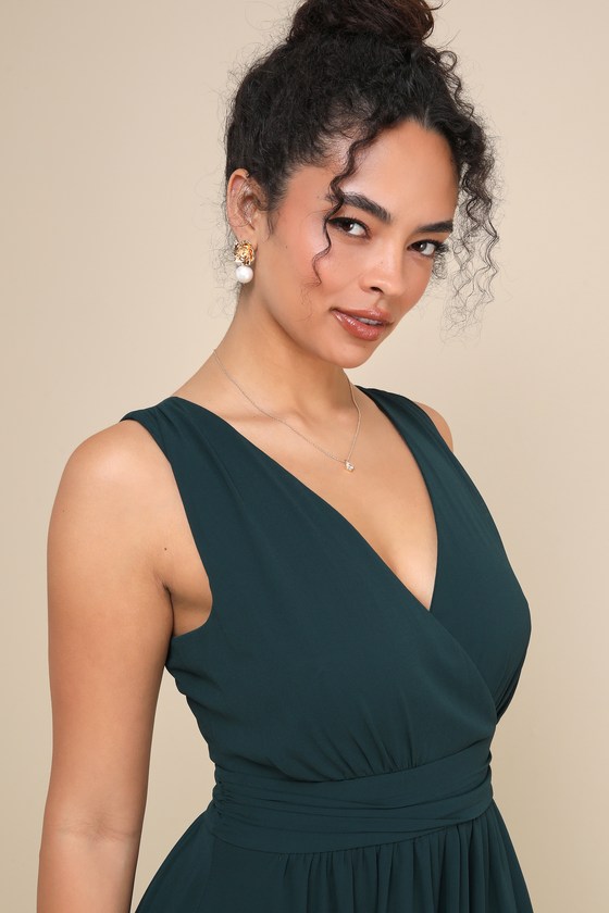 Thoughts of Hue Emerald Green Surplice Maxi Dress