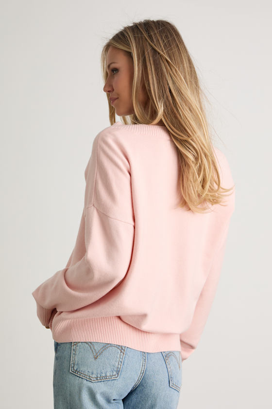 Quinee Light Pink V-Neckline Oversized Sweater