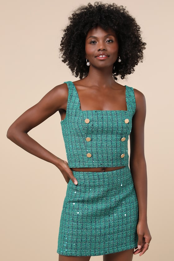 Exceptional Season Green Tweed Lurex Sequin Mini Skirt
