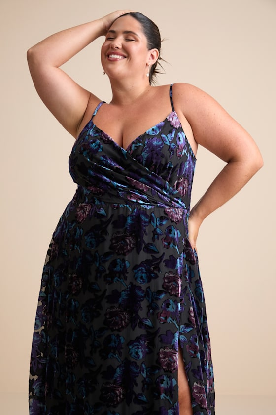 Pretty Companion Black Floral Velvet Burnout Maxi Dress