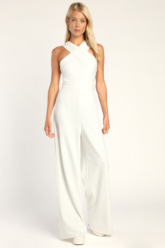 Criss-Cross Your Mind White Cross-Front Wide-Leg Jumpsuit