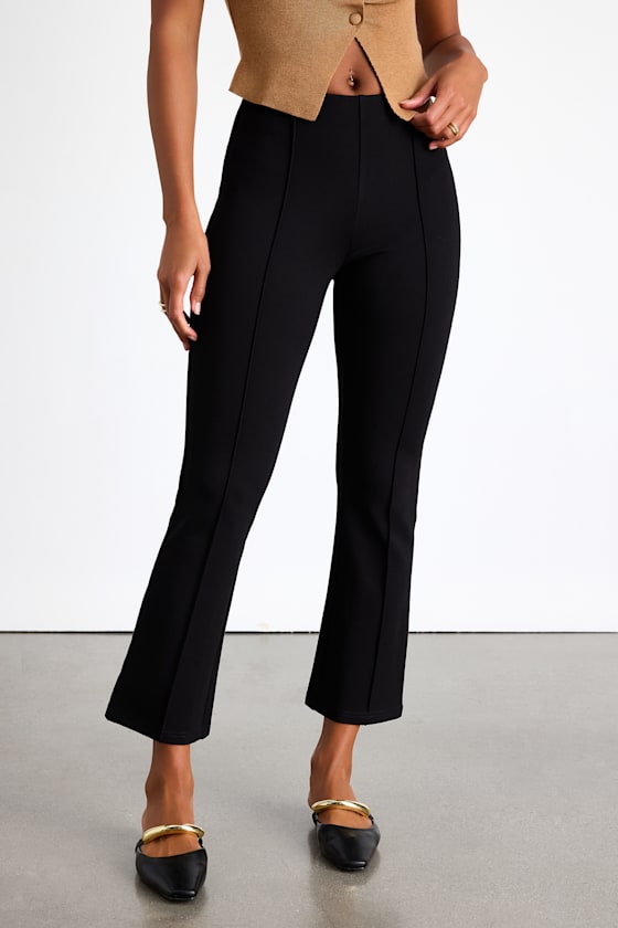 Quinn Black Seamed Mid-Rise Cropped Flare Pants