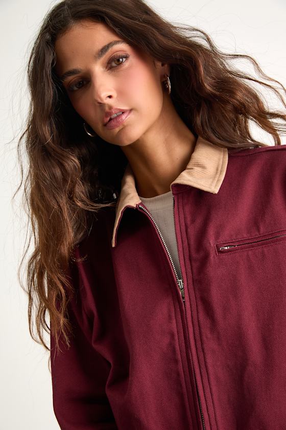 Haimi Burgundy Cotton Barn Jacket