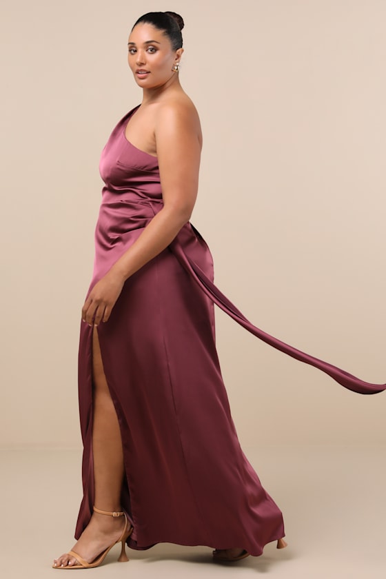 Signature Elegance Mauve Purple Satin One-Shoulder Maxi Dress