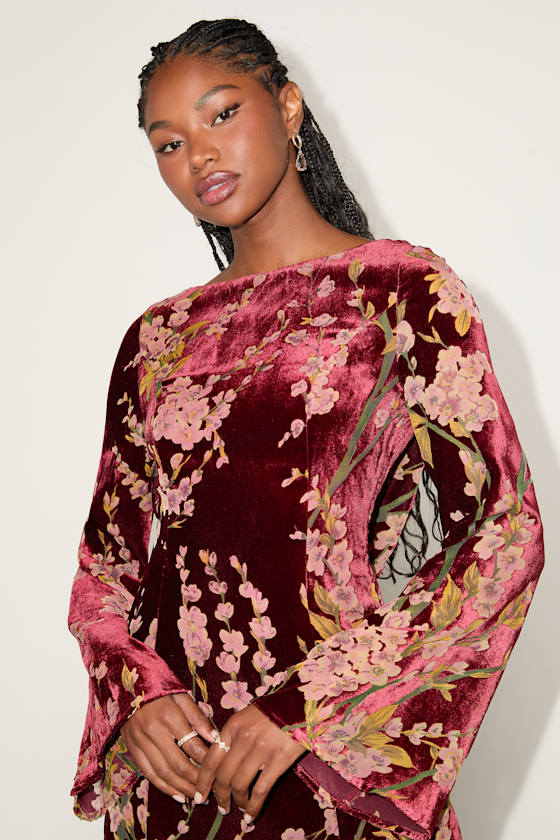 Charismatic Influence Red Burnout Velvet Cowl Back Mini Dress