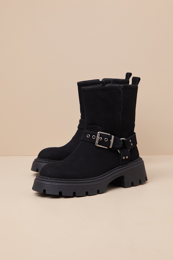 Rylander Black Suede Moto Ankle Boots