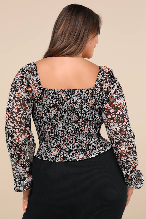 Mood Setter Black Floral Print Ruched Long Sleeve Top