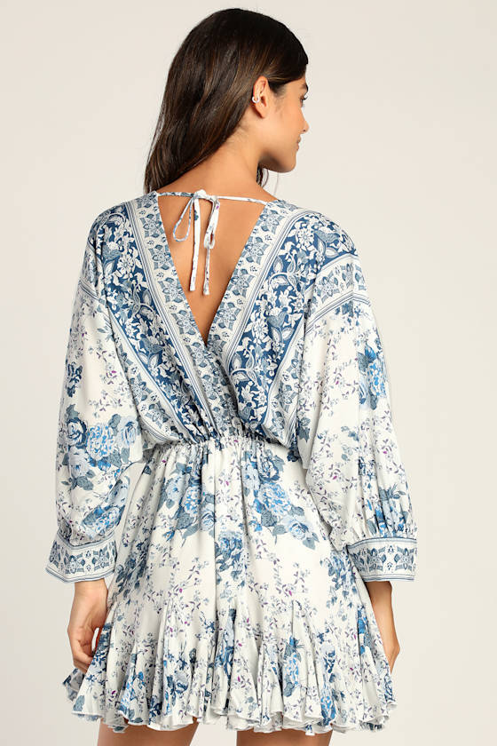 Roamin' Holiday Blue and White Print Mini Dress