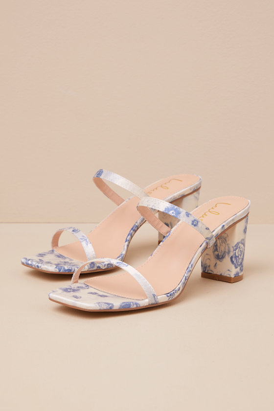 Tresa Baby Blue Floral Strappy High Heel Sandals